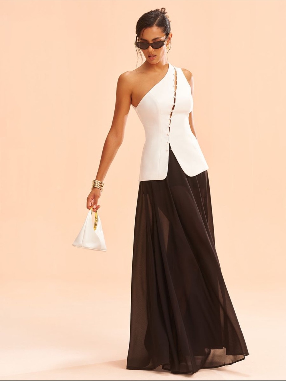 Commense White One-Shoulder Button-Front Top - Picture 3 of 6